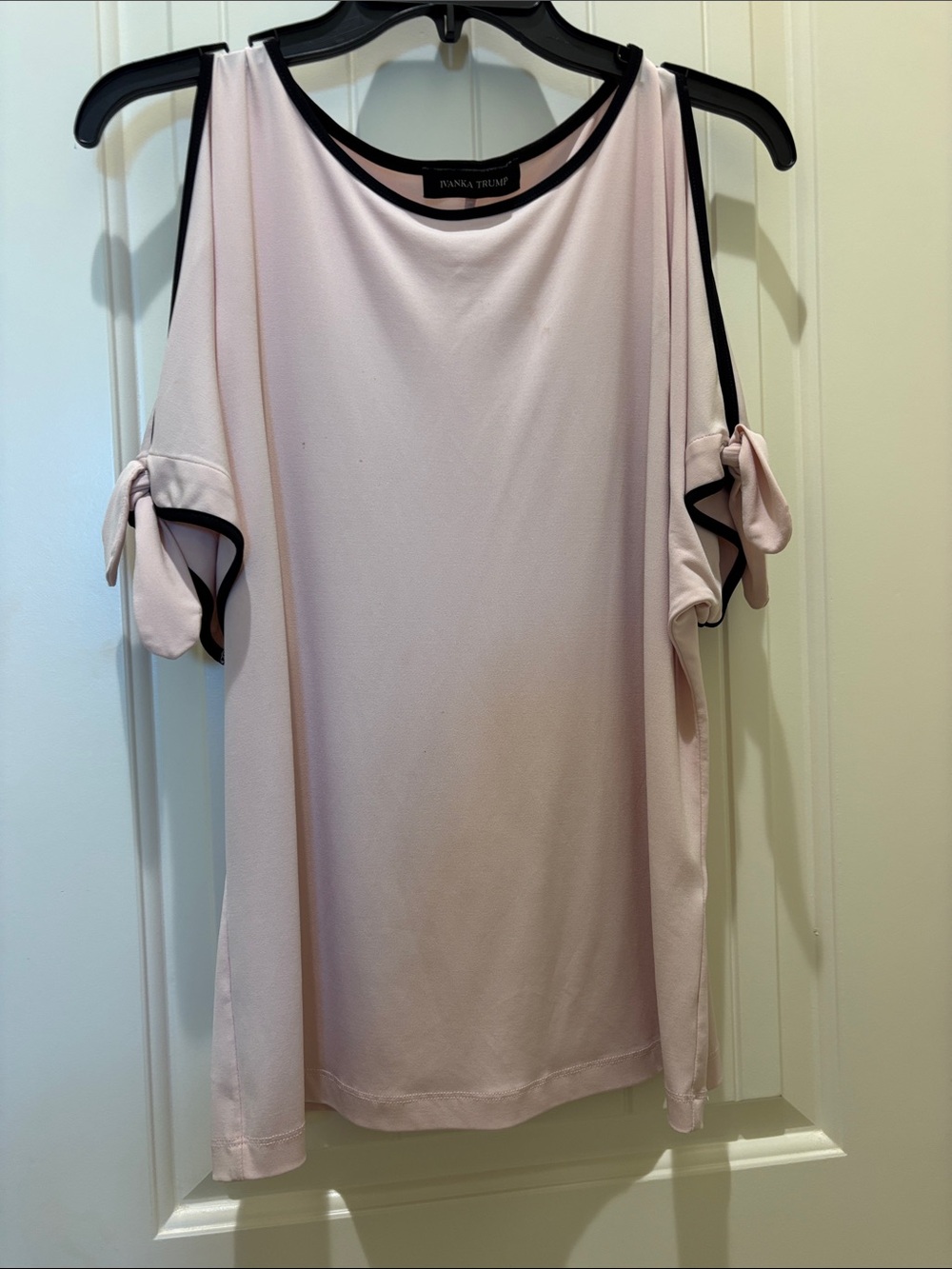 Ivanka Trump Light Pink Cold-Shoulder Top with Black Trim